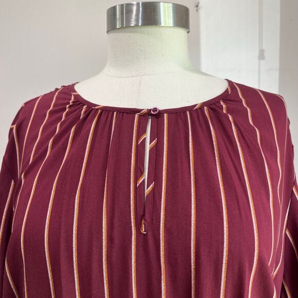 Old Navy XL Tall Burgundy Striped Long Sleeve Midi Dress Casual Work Fall Outfit - Picture 5 of 11